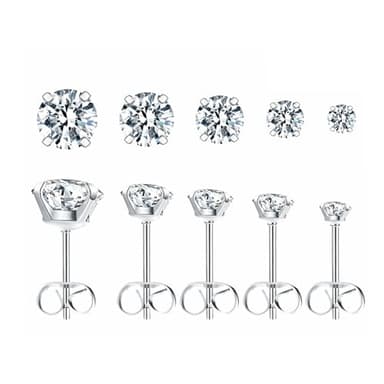 5 Pairs Stud Earrings Set for women, Hypoallergenic Back Stud Earrings Set for Sensitive Ears, 316L Stainless Steel Premium Cubic Zirconia Stud Earrings 3-8mm