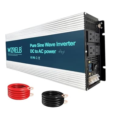 WZRELB 5000W Pure Sine Wave Inverter, Car Power Inverter 24V DC to 110V 120V AC Converter for RV, Truck, Solar, Outdoor with 4 AC Outlets, Hardwire Port, Surge 10000W, LED Display,Off-Grid
