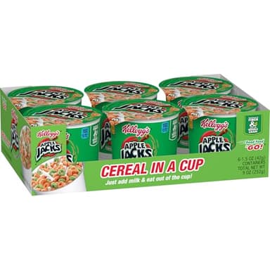 Kellogg’s Apple Jacks Cold Breakfast Cereal Cups, 8 Vitamins and Minerals, Kids Snacks, Original (12 Cups)