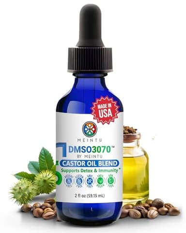 MEINTU DMSO Castor Oil- Pure Cold Pressed Organic Blend Supports Skin Renewal, Detox & Immune Balance- Hexane Free for Face, Joint & Muscles- Vegan Castor Oil for Eyelashes- 2 Oz