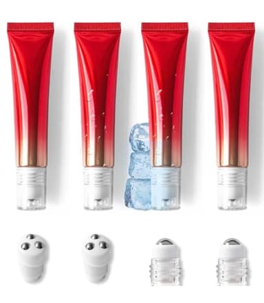 JINYEAH Eye Roller Bottle 1+3 Ball Massage Empty Eye Cream Squeeze Tubes Lip Gloss Squeeze Tubes Essential oil Roller Tubes Makeup Sample Bottles Travel Makeup Squeeze Bottles 4PCS