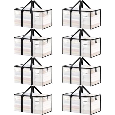 8 Pack Extra Large Heavy Duty Moving Bags, Clear Storage Bins with Lids, Reinforced Handles & Heavy-Duty Zippers Moving Boxes Storage Bags Totes for Clothes Packing, Dorms, College Supplies, Clear