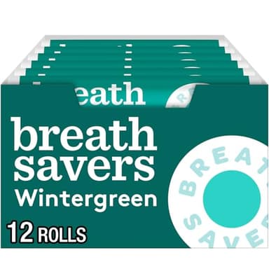 BREATH SAVERS Wintergreen Flavored Sugar Free Breath Mints Rolls, .75 oz (12 Count)