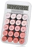 HUTUDD Cute Mechanical Switch Desktop Calculator, 10 Digits with Big Buttons and LCD Display, Battery Power, Pink
