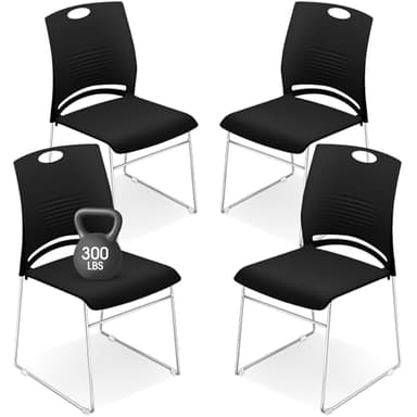 Suzile 4 Pack Stackable Waiting Room Chairs Stacking Church Guest Plastic Chairs with Sled Base for Conference Room Office Reception Dining Table Lobby Hospital Wedding Hotel (Black)