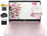HP New 14" HD Ultra Light Thin Laptop, Quad-Core Intel Celeron Processor, 16GB RAM, 320GB (64GB eMMC+ 256GB Card), Wi-Fi, Upto 11 Hours, Windows 11 S + 1 Year Office 365+HubxcelAccessory, Pink