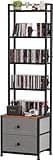 Epouseter CD Storage Rack with Drawer, 5-Tier DVD Organizer Shelf w/Adjustable Book Stoppers, Media Storage Rack for CD/DVD, Books & Games, Ideal for Living Room & Home Office – 15.7x11.8x56.5Inches