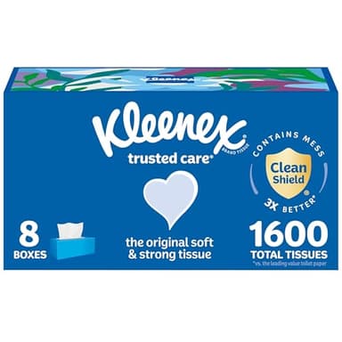 Kleenex Trusted Care Facial Tissues, 8 Flat Boxes, 200 Tissues per Box, 2-Ply, Packaging May Vary