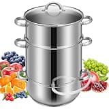 VIVOHOME Stainless Steel Juice Steamer Extractor Fruit Vegetables Juicer Steamer Pot 11 Qt with Tempered Glass Lid, Hose, Clamp, Loop Handles