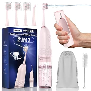 UNINGOPI Electric Toothbrush with Water flosser, 2 in 1 Teeth Cleaning Kit, Toothbrush and Water flosser Combo, 25-Day Battery, Travel Toothbrush with Water Bottle(Pink)
