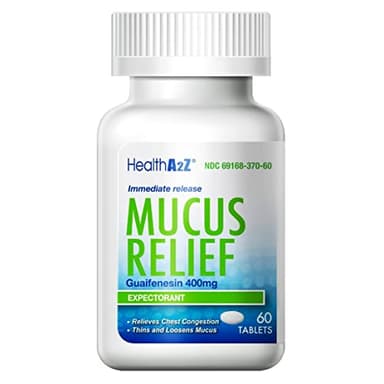 HealthA2Z® Mucus Relief | Guaifenesin 400mg | Immediate Release | No Benzene | Expectorant (60 Counts)