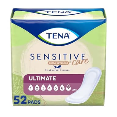 Tena Sensitive Care Incontinence Pads, Postpartum & Bladder Control Pads for Women, Ultimate Absorbency, Extra Coverage, Long, 52 Count