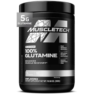 MuscleTech Glutamine Powder | 100% Pure L Glutamine Powder | Post Workout Recovery Drink | L-Glutamine Powder for Men & Women | Muscle Recovery | Unflavored (60 Servings)