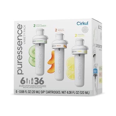 Cirkul Puressence Unsweetened Flavor Water Variety Pack, Makes 36 Drinks, No Sugar, Zero Calorie Drink Mix, (2 Cucumber, 2 Peach, 2 Lemon)