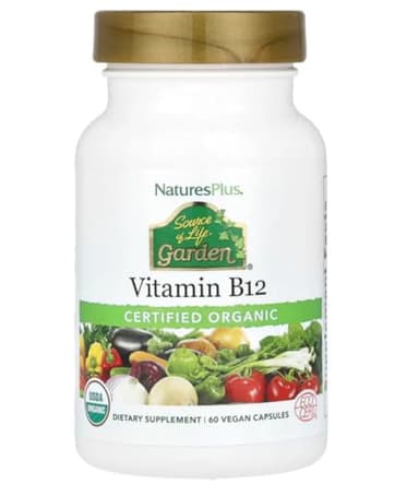 NaturesPlus Source of Life Garden Vitamin B12 - 60 Capsules - Includes 20+ Whole Food Extracts - USDA Certified Organic, Non-GMO, Vegan, Gluten Free - 30 Servings