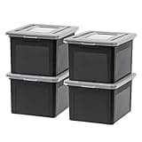 IRIS USA File Box Plastic File Organizer for Letter/Legal File, Document Box, Storage Bin Tote Organizer with Durable and Secure Latching Lid, Stackable, Nestable, BPA-Free, Black 35 Qt. 4 Pack