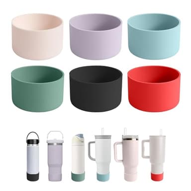 IOXXL 6Pcs Silicone Cup Boots for Water Bottle Fits Stanley/Hydro Flask/Simple Modern/Yeti/Owala, 2.8-3.1in Width Bottom Protector Cover Sleeve (6 Colors)