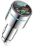 FM Transmitter for Car Bluetooth 5.3, [All-Metal] PD 30W & QC3.0 18W Fast Car Charger, Wireless FM Radio Car Kit Bluetooth Car Adapter, Noise Cancelling Hands-Free Call, Blue Light - Silver