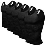 Odoland Mens 5 Pack Body Shaper Slimming Tummy Vest Thermal Compression Shirt Tank Top Shapewear, Black*5, L