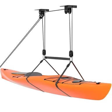 TRUSOON Ceiling Kayak Hoist, Heavy Duty Kayak Pulley System for Garage, Hold Up to 150 lbs Capacity, Canoe Garage Lift Storage System, Fit 10-14 Foot Ceilings, Black