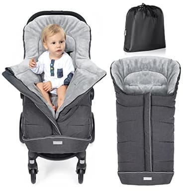 Orzbow Universal Stroller Footmuff, Winter Baby Bunting Bag for Stroller - Baby Sleeping Bag with Coral Fleece Lining for Cold Weather, Water-Repellent, Winter Must Have for Toddler Kids, Dark Grey