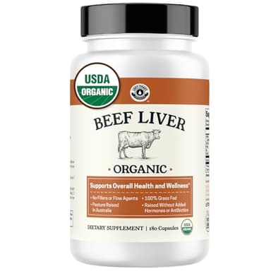 USDA Organic Beef Liver Capsules – Grass Fed & Pasture Raised in Australia – Nutrient Dense Superfood for Energy & Wellness – No Fillers, Freeze-Dried Liver Supplement – 180 Capsules