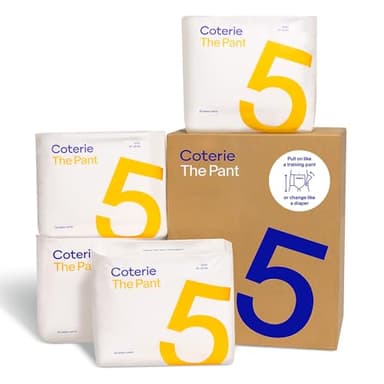 Coterie The Pant, Size 5, Refastenable Training Pants for Sensitive Skin, Hypoallergenic, Super Absorbent Overnight Leak Protection, 3T/4T (27-38 lbs) 112 Count