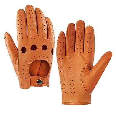 Harssidanzar Mens Lambskin Leather Driving Gloves Unlined NO-Touchscreen GM026,TAN,Size, M