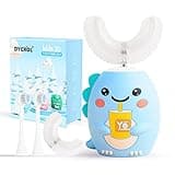 Kids U Shaped Electric Toothbrush with 4 Brush Heads, Sonic Toothbrush Kids with 5 Modes, Cartoon Dinosaur 360-Degree Cleaning IPX7 Waterproof Design (2-6 Age (Blue))