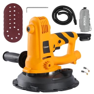 Hoteche 750W Drywall Sander, 180mm Wall Sander with 1500-2700rpm, Vacuum Dust Collection, Yellow, Color Box Packaging