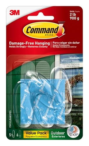 Command Outdoor Medium Clear Wall Hook, 5 Hooks and 6 Strips, Damage-Free Hanging Wall Hook for Hanging Outdoor Wall Decor with Weather Resistant Strips, Holds up to 2 lb