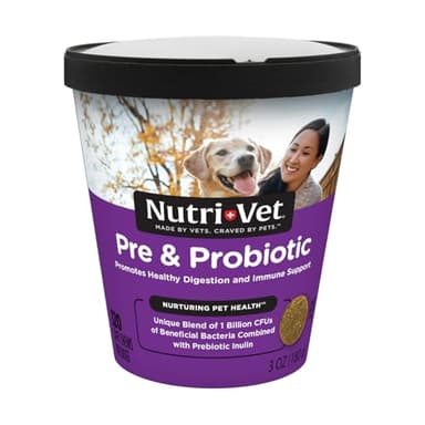 Nutri-Vet Pre & Probiotics for Dogs, Digestive Support, Upset Stomach, Puppy Probiotic, Pet Vitamins and Supplements, Dog Probiotics, Liver & Cheese Flavor, 120 Soft Chews