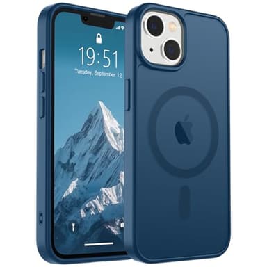 SUPFINE Magnetic for iPhone 14 Case & iPhone 13 Case (Compatible with MagSafe) (Military Grade Drop Protection) Translucent Matte Shockproof Phone Cover,Deep Blue