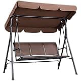 Yaheetech Outdoor Porch Swing Chair for Adults, 3-Seat Patio Hanging Swing w/Adjustable Canopy, Armrests, Porch Swing Sets w/Stand, Breathable Fabric for Backyard/Garden/Balcony, Dark Brown