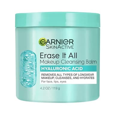 Garnier Erase It All Makeup Cleansing Balm with Hyaluronic Acid, Replumping Facial Cleanser and Makeup Remover, 4.2 Oz