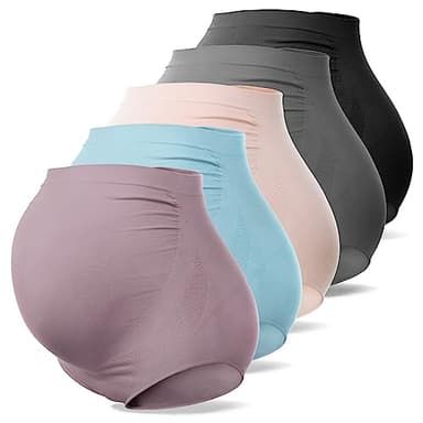 SUNNYBUY Women's Maternity High Waist Underwear Pregnancy Seamless Soft Hipster Panties Over Bump, Multicoloured 5pk M