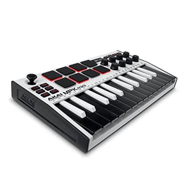 Akai Professional MPK Mini MK3 25 Key USB MIDI Keyboard Controller With 8 Backlit Drum Pads, 8 Knobs, Music Production Software and Native Instruments Sound Package (NKS Integration), White
