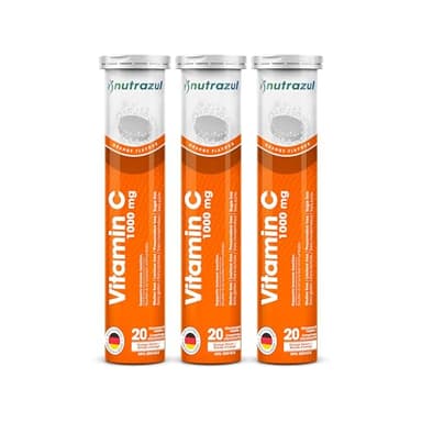 nutrazul Vitamin C 1000mg Effervescent Tablets, VIT C Supplement to Help Maintain Immune Function, Gluten-Free, Lactose-Free, Sugar-Free, Preservative-Free, Orange Flavor, 20 Count, Pack of 3