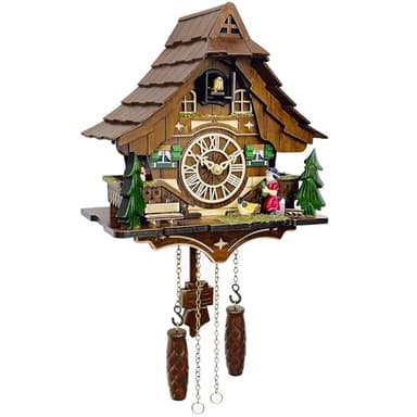 KUKUWALD Cuckoo Clock for Wall – Countryside Chalet with Hand-Carved Farm Scene, Black Forest Style, 12 Melodies, Volume Control & Night Mode, Silent Quartz, Unique Home Decor Gift for Family