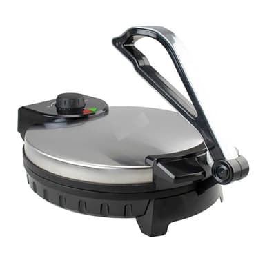 12-Inch Stainless Steel Nonstick Electric Tortilla Maker – 1200W Roti, Chapati & Flatbread Press with Adjustable Heat