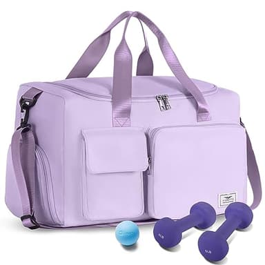 FIORETTO Women's Gym Duffle Bag with Shoes Compartment, 30L Capacity, Ideal for Travel, Gym, Sports, Duffel, Weekender, Lavender