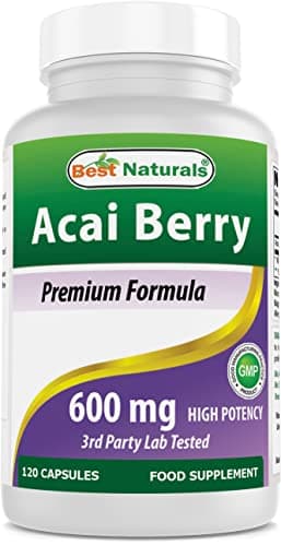#1 Acai Berry 600mg per Serving by Best Naturals -- 100% Pure High Potency -- Supports Fat Metabolism -- Manufactured in a USA Based GMP Certified Facility and Third Party Tested for Purity. Guaranteed!! (120 Caps)