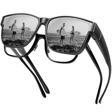 URUMQI Polarized Sunglasses Fit Over Glasses for Men Women, Oversized Square Shades UV400 Protection