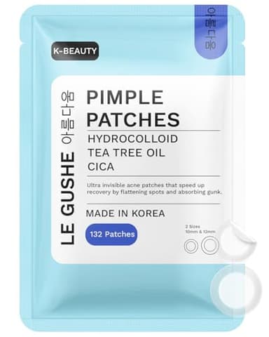 LE GUSHE Korean Pimple Patches for Face (132 Dots) - Hydrocolloid Acne Patches with Tea Tree Oil - Invisible Zit Stickers - Dermatologist Tested - Korean Skin Care
