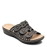 Clarks womens Leisa Faye Sandal, Black Leather, 7.5 US