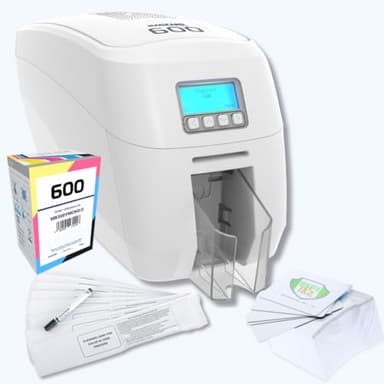 Specialist ID Magicard 600 Dual Sided ID Badge Printer PVC Card Printer Machine Bundle with 100 Blank Cards - YMCKOK Ribbon & Cleaning Kit for Corporate, Healthcare, Education 3652-5021