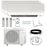 Daikin 24,000 BTU (12K + 12K + 15K) 21SEER2 3-Zone Mini Split Wi-Fi Enabled Air Conditioner Heat Pump R-32 System with Maxwell 15 ft. Installation Kit and Wall Mounting Bracket