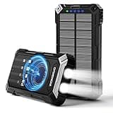 WONGKUO Solar Charger Power Bank - 49800mAh Solar Phone Charger with USB-C in/Output, QC 3.0 Fast Charging with LED Flashlight, Portable Power Bank Built-in 4 Cables, IP65 Waterproof Fits for Outdoor