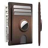 typecase Slim Minimalist Card Mens Wallet for AirTag, Front Pocket Premium Crazy Horse Leather Wallet with AirTag Holder, RFID Blocking Cash Credit Card Wallet Compatible with AirTag (Brown)