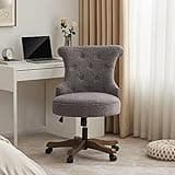 Batohom Home Office Chair Adjustable Height Swivel Chair with Wheels Linen Fabric Upholstered Computer Desk Chair with Wooden Legs Comfortable Armless Chair for Home Office Study Studio(Grey)